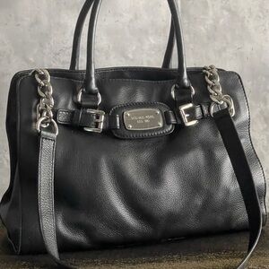 Michael Kors Black Leather Hamilton 2 Way Double Handle Tote Shoulder Handbag